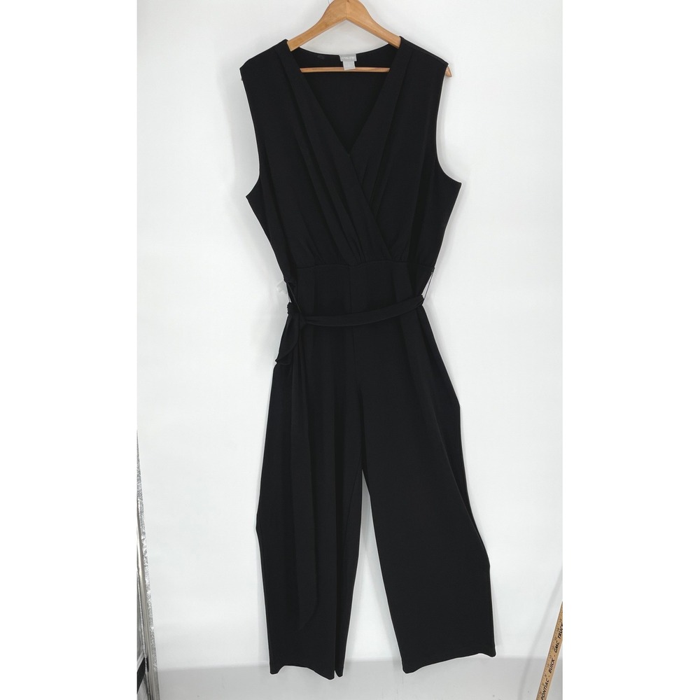 Chicos Women Jumpsuit 3 XL Sleeveless Wide Leg Black Surplice V-Neck Belted